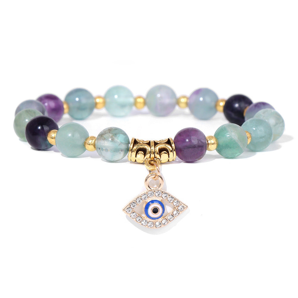 Vintage Minimalist Geometric Agate Beaded Bracelet with Evil Eye Pendant Unisex Jewelry