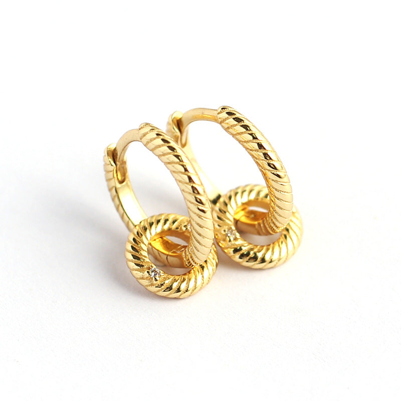 Orecchini a cerchio geometrici rotondi vintage minimalisti in argento sterling 925 con zirconi cubici da donna