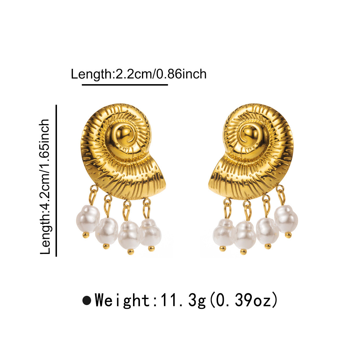 Aretes de acero inoxidable con diseño floral y de conchas marinas para mujer, con detalles de perlas de imitación y baño de oro de 14 quilates