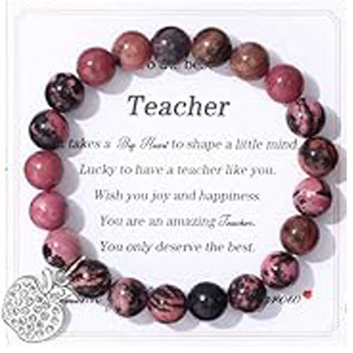 Minimalist Geometric Round Gemstone Bracelet with Rhinestone Apple Charm for Unisex