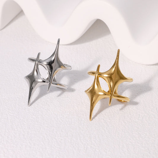 Minimalist Star-Shaped Stainless Steel Adjustable Ring with Plated Finish for Women