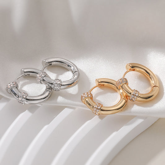 Minimalist Vintage Geometric Brass Gold Plated Cubic Zirconia Earrings for Women