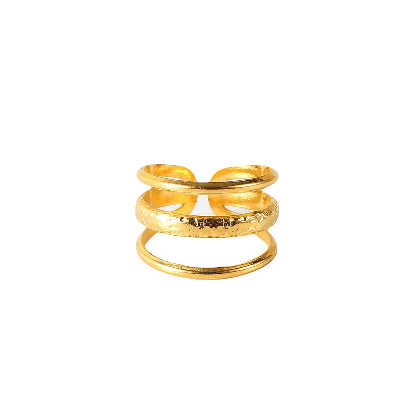 Anillo abierto de tres capas geométrico minimalista, chapado en oro de 18 quilates, de acero inoxidable, para mujer