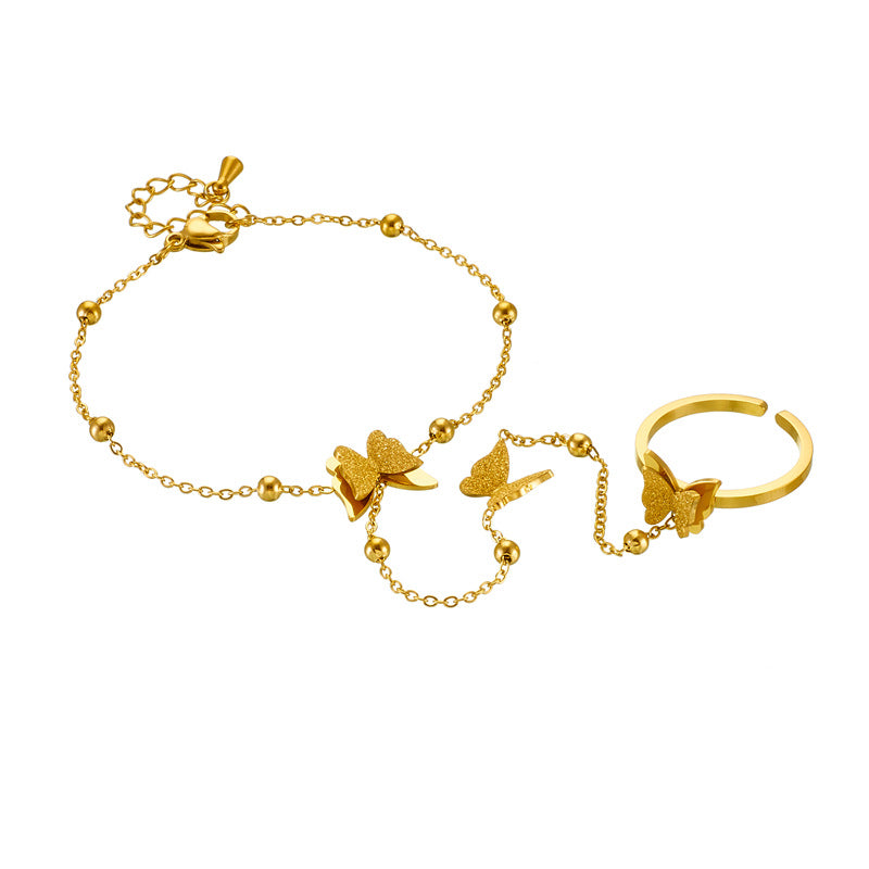 Fashionable Minimalist Gold-Plated Stainless Steel Butterfly Chain Bracelet Set for Women