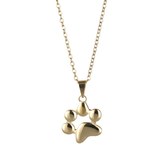 Minimalist 18K Gold Plated Stainless Steel Cat Paw Pendant Necklace for Women