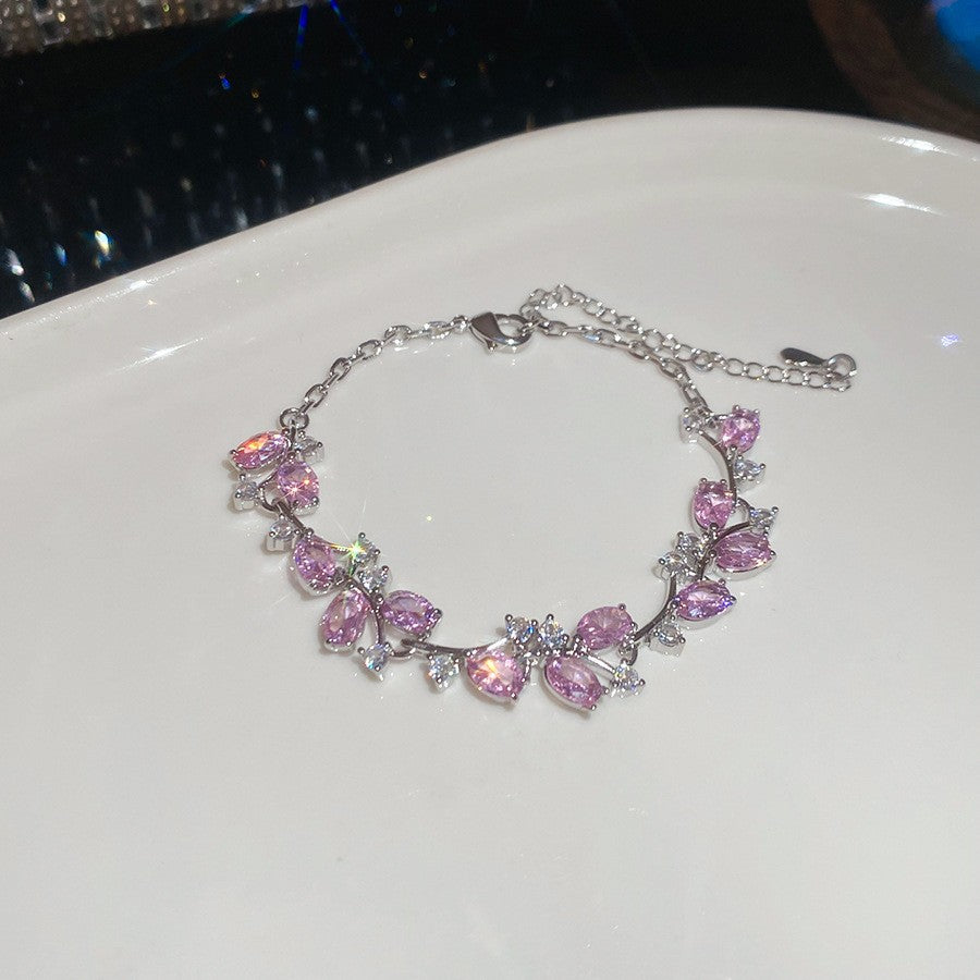 Sweet Elegant Geometric Round Cubic Zirconia Plated Brass Bracelet for Women