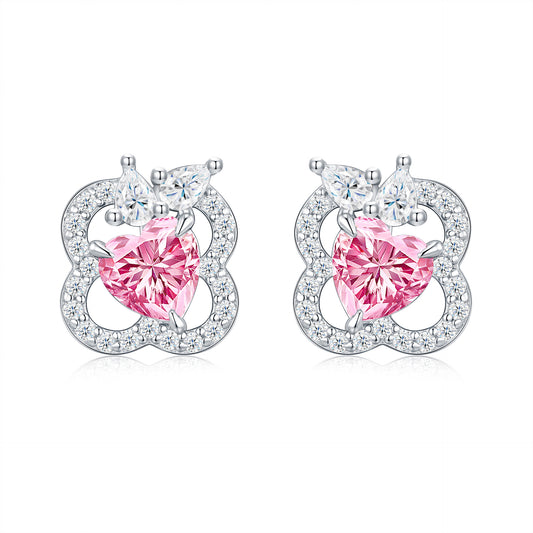 Minimalist Sweet Geometric Full Paved Moissanite 925 Sterling Silver Earrings for Women