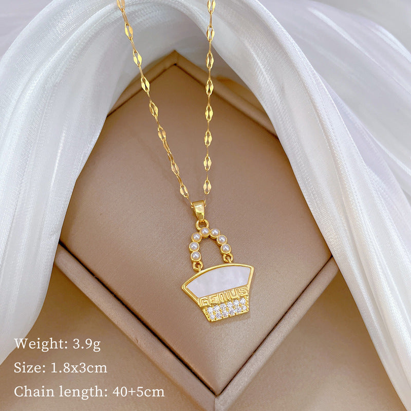 Luxury Minimalist Sweet Geometric Rhinestone Pendant Necklace for Women Titanium Steel O-Chain