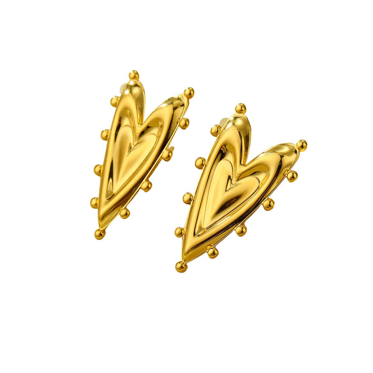 Fashionable Heart-Shaped Titanium Steel Earrings with Plating Finish for Women, Lightweight Luxe Everyday Wear
