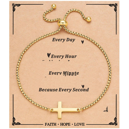 Minimalist Cross Stainless Steel Adjustable Bracelet for Women