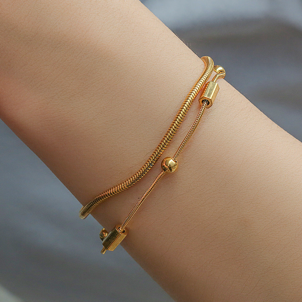 Bracciale a catena doppia a serpente in acciaio inossidabile a forma di U, minimalista, con finitura placcata, da donna