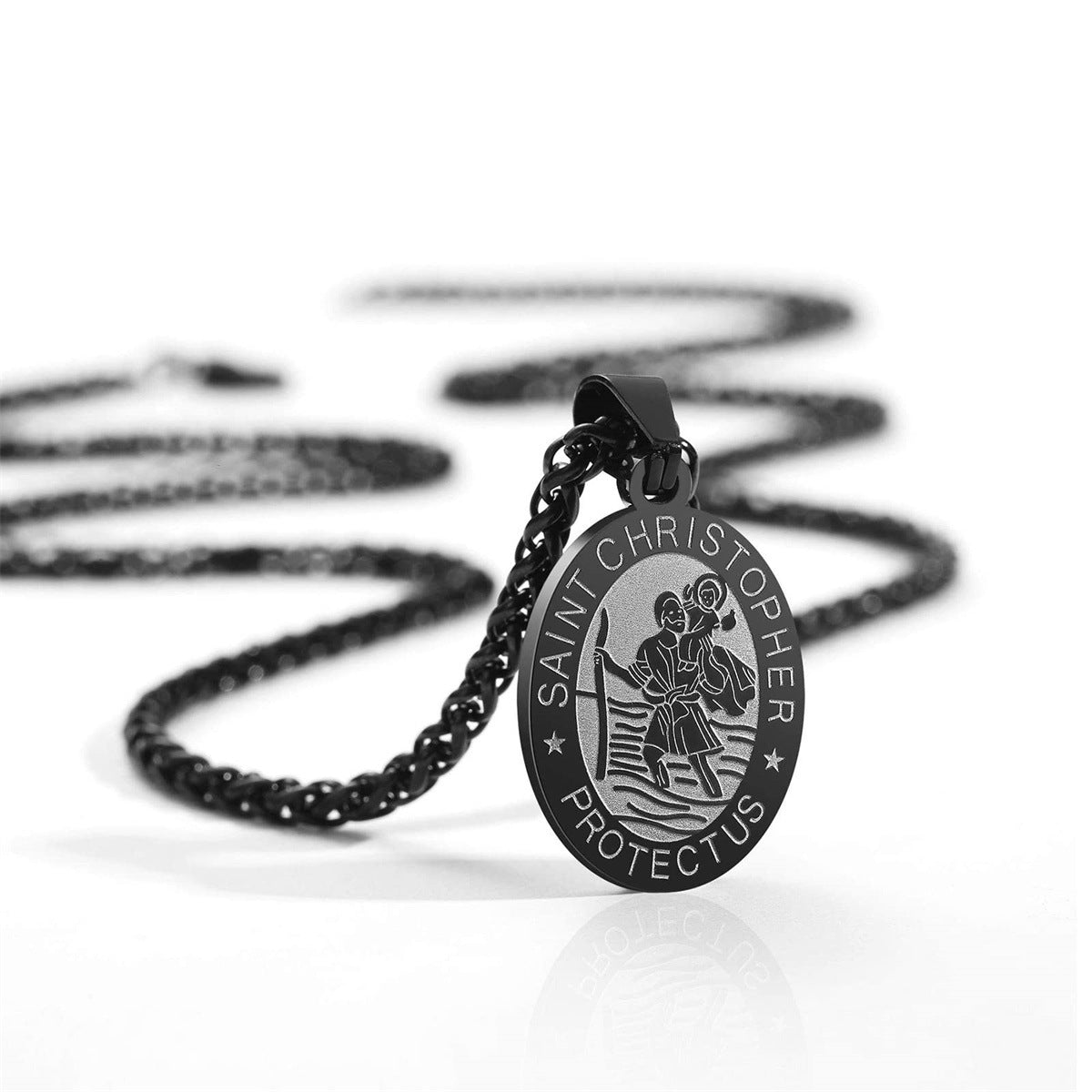 Minimalist Geometric Stainless Steel Saint Christopher Pendant Necklace with Plated Titanium Steel Charm for Women