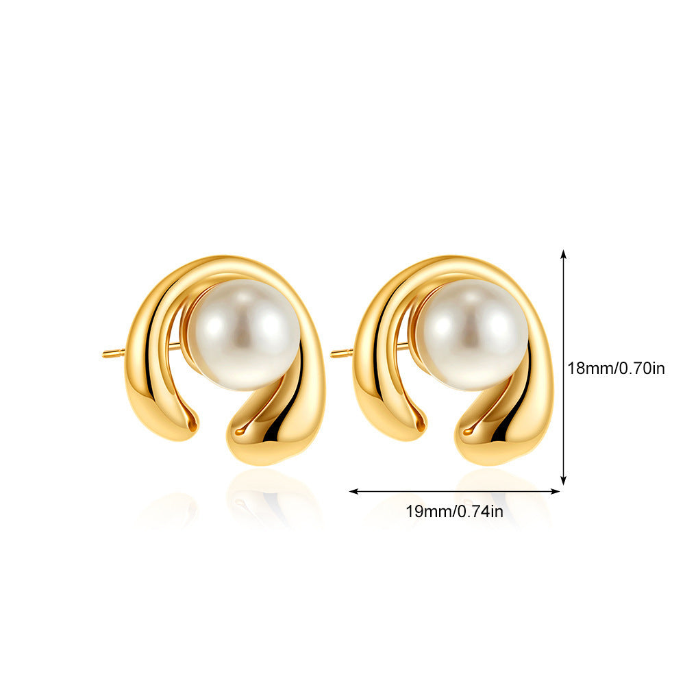 Orecchini a Cerchio Geometrici Minimalisti in Metallo con Intarsio di Perle, da Donna, Gioielli alla Moda per Tutti i Giorni