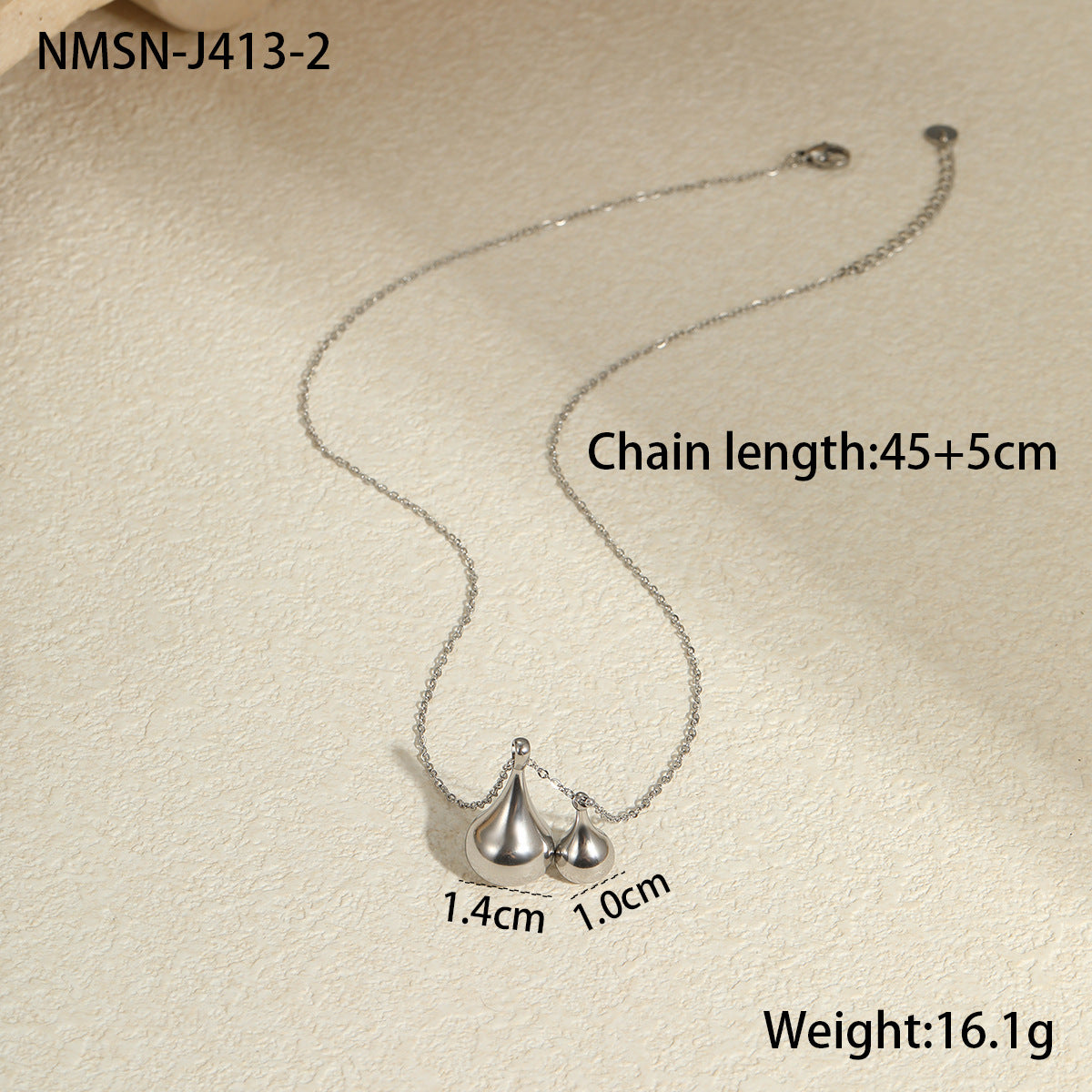 Fashionable Waterdrop-Shaped Stainless Steel Pendant Necklace with Plated Finish for Women, Minimalist Geometric Design, Lightweight Luxe Style