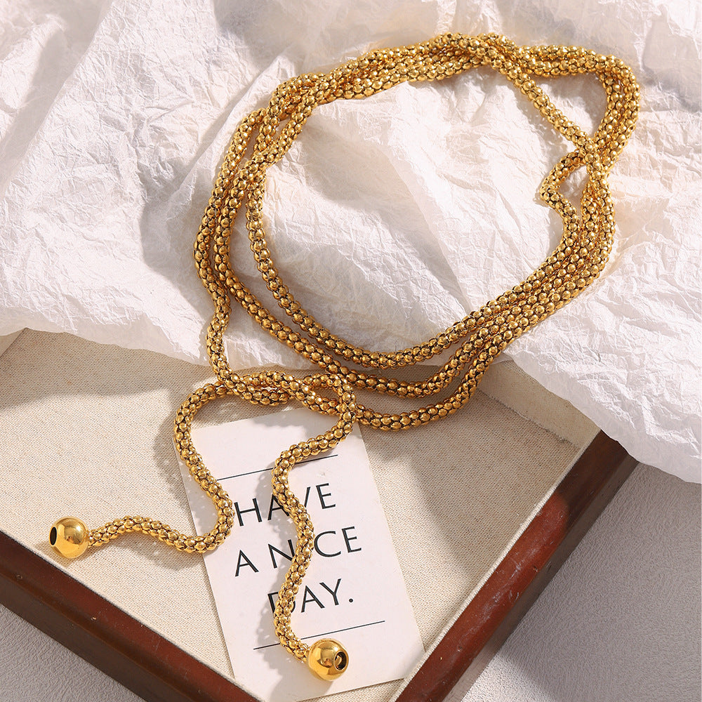 Collana da donna a più strati con perle quadrate, in acciaio inossidabile placcato oro 18 carati, stile geometrico minimalista