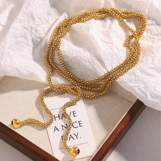 Collana da donna a più strati con perle quadrate, in acciaio inossidabile placcato oro 18 carati, stile geometrico minimalista