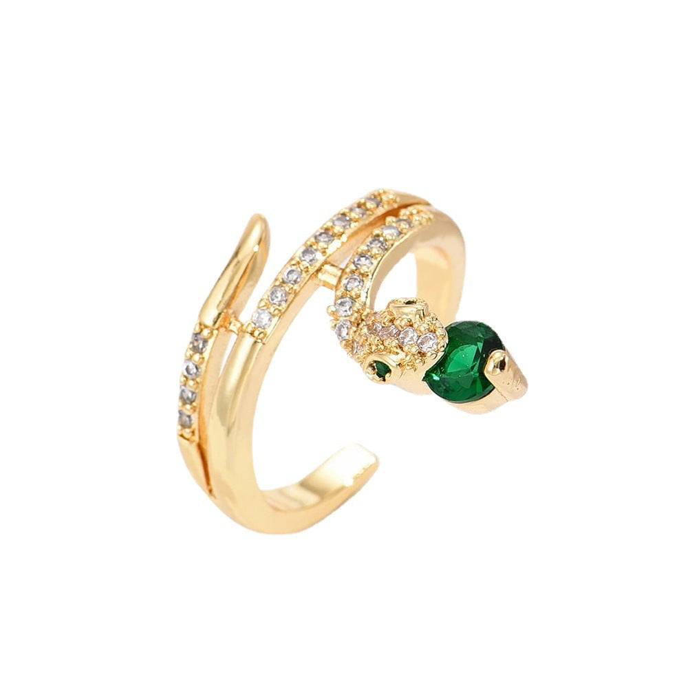 Minimalist Geometric Copper Ring with 18K Gold Plating and Micro-Paved Zirconia for Women