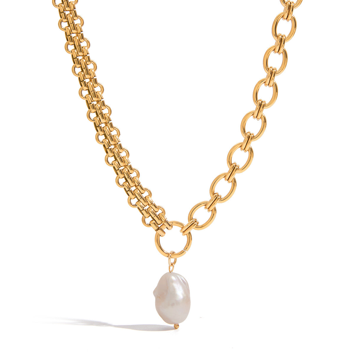 Elegant Geometric Stainless Steel Plated Necklace with Titanium Steel Pendant and Pearl for Women