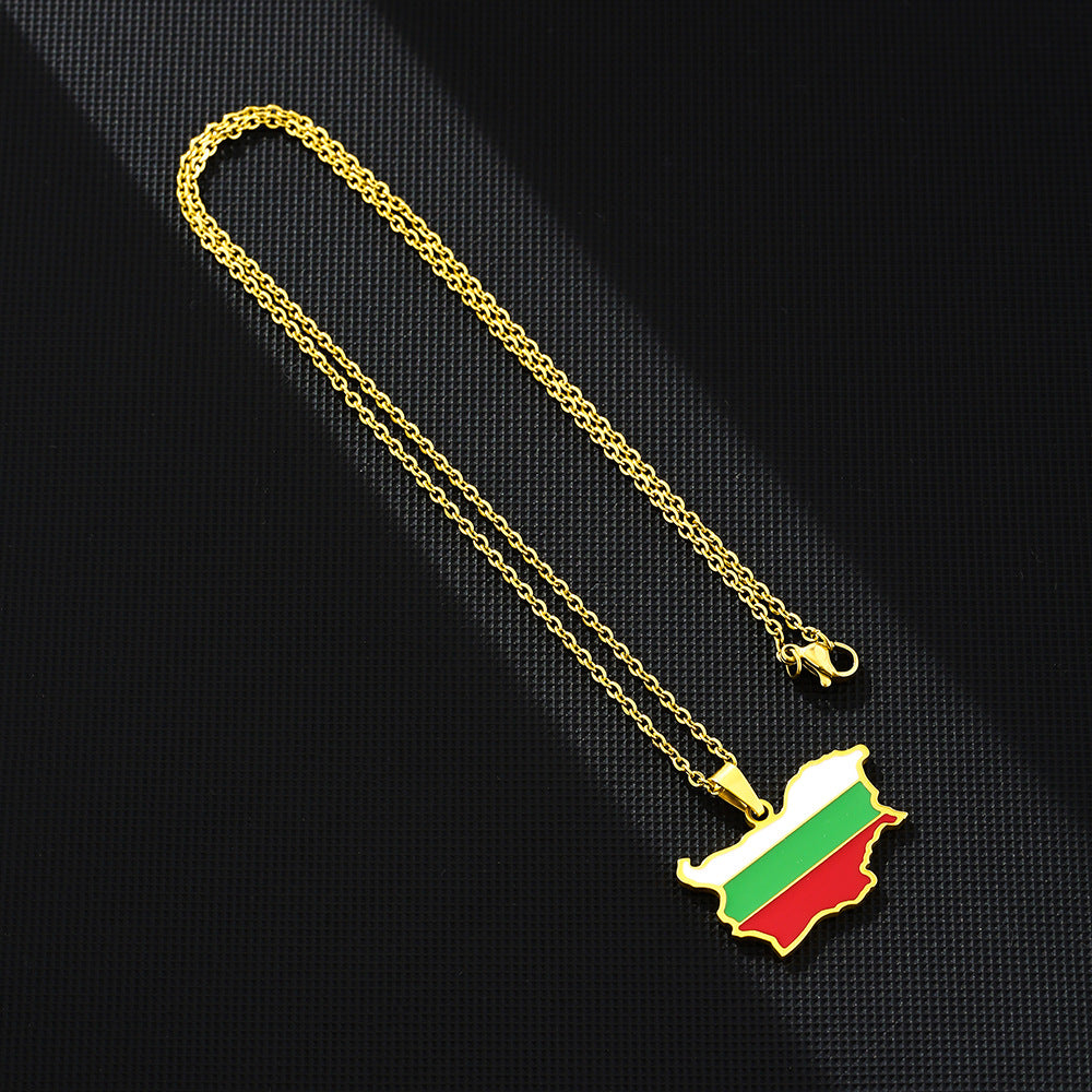 Collana con Ciondolo Vintage Etnico Geometrico in Acciaio Inox con Finitura Smaltata e Catenina O per Unisex