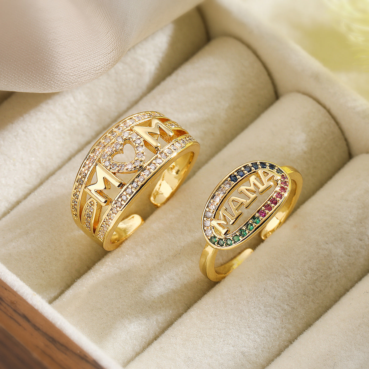 Minimalist Geometric Open Ring for Women Made of Brass with 18K Gold Plating and Zircon Inlay