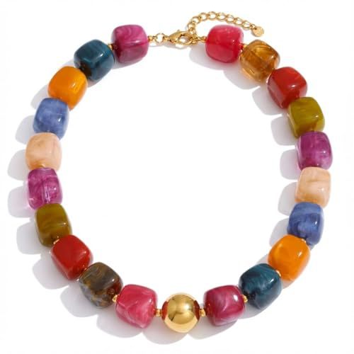 Casual Square Resin Polished Pendant Necklace for Women