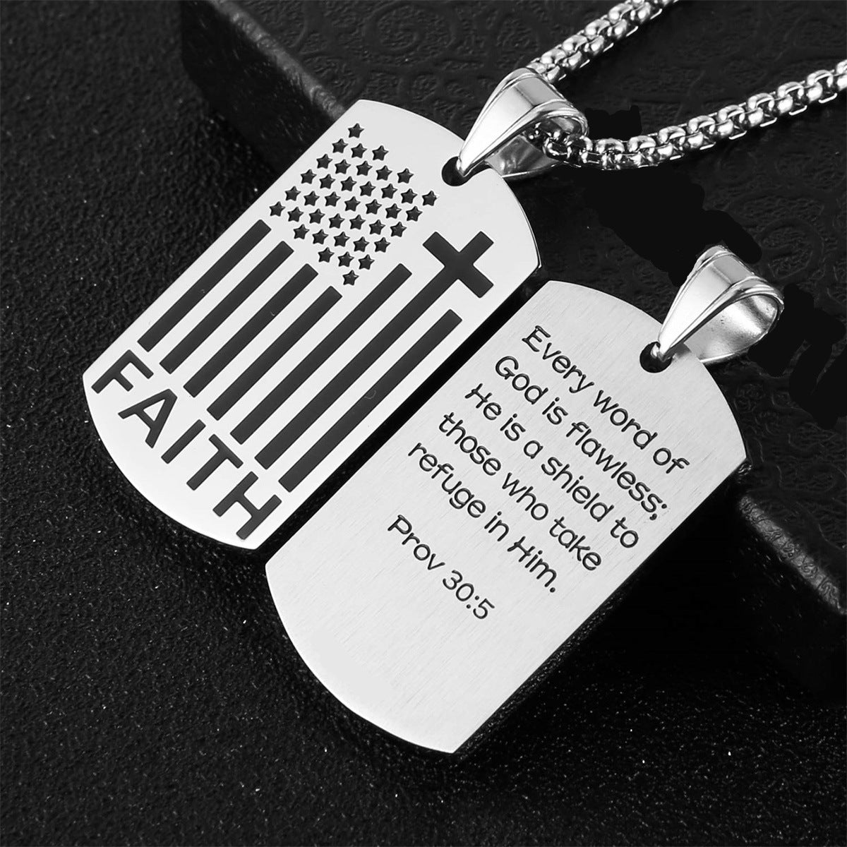 Minimalist Geometric Stainless Steel and Titanium Steel Military Dog Tag Necklace with Engraved Courage Motif for Unisex Daily Wear