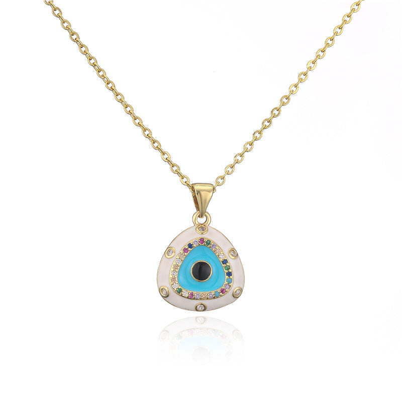 Elegant Geometric Drip Oil Brass Micro-Inlaid Cubic Zirconia Evil Eye Pendant Necklace for Women with Cable Chain