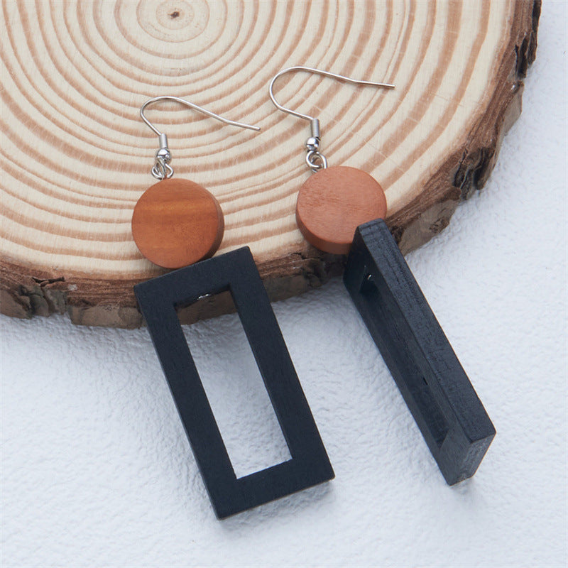 Minimalist Vintage Wooden Hoop Earrings for Women with Polished Finish and Cloud Motif