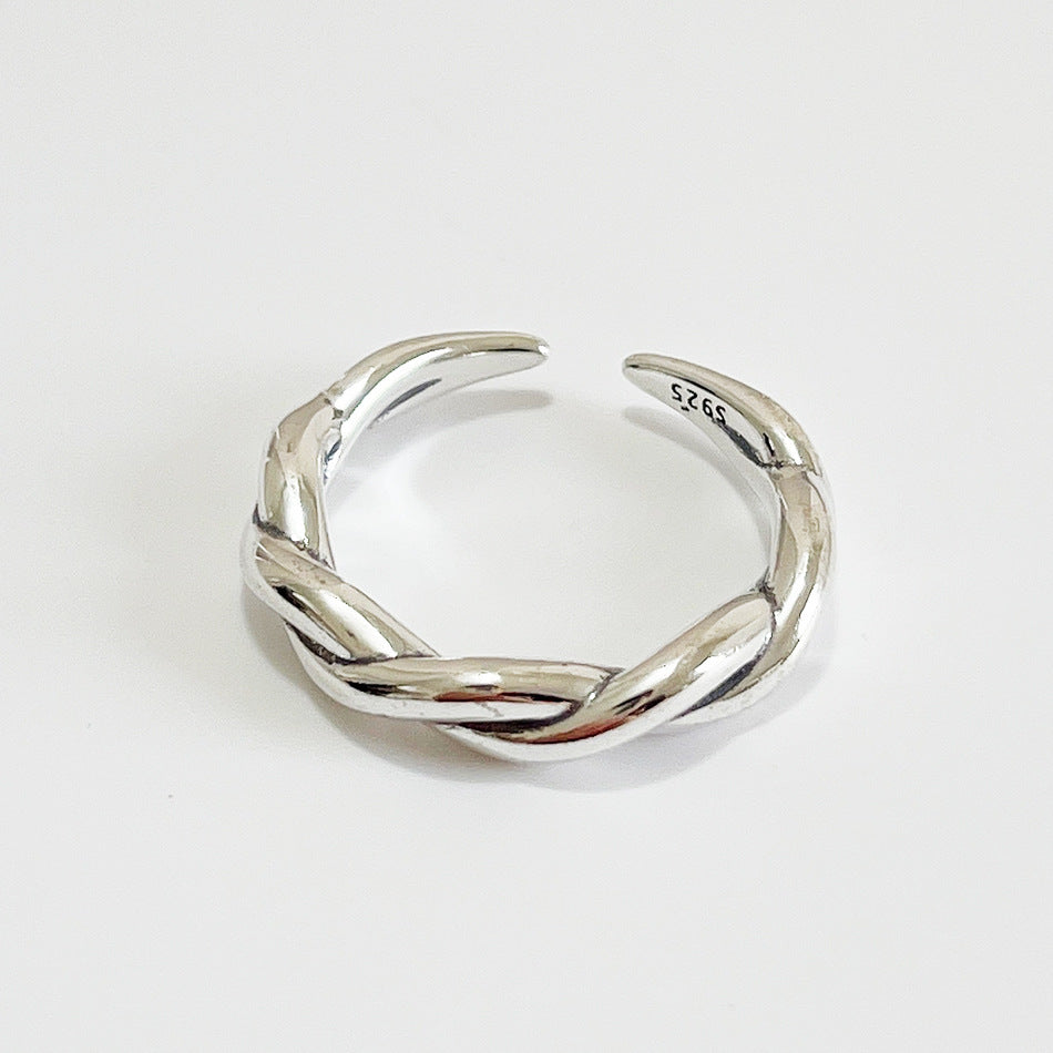 Vintage 925 Sterling Silver Round Geometric Inlay Open Ring for Women