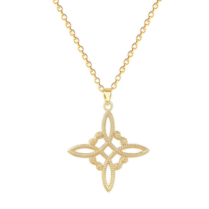 Minimalist Sweet Geometric Rhinestone Inlaid Titanium Steel Necklace with Brass Pendant