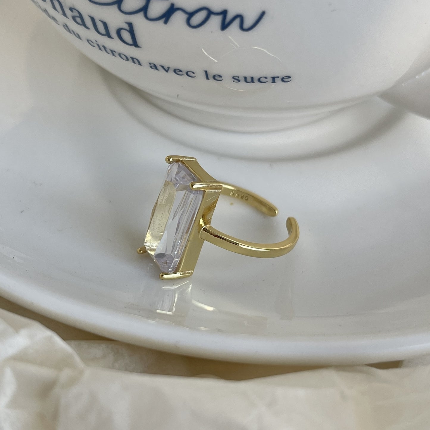 Anello da donna minimalista, dolce, in argento sterling 925, rettangolare, geometrico, intarsiato con zirconi cubici