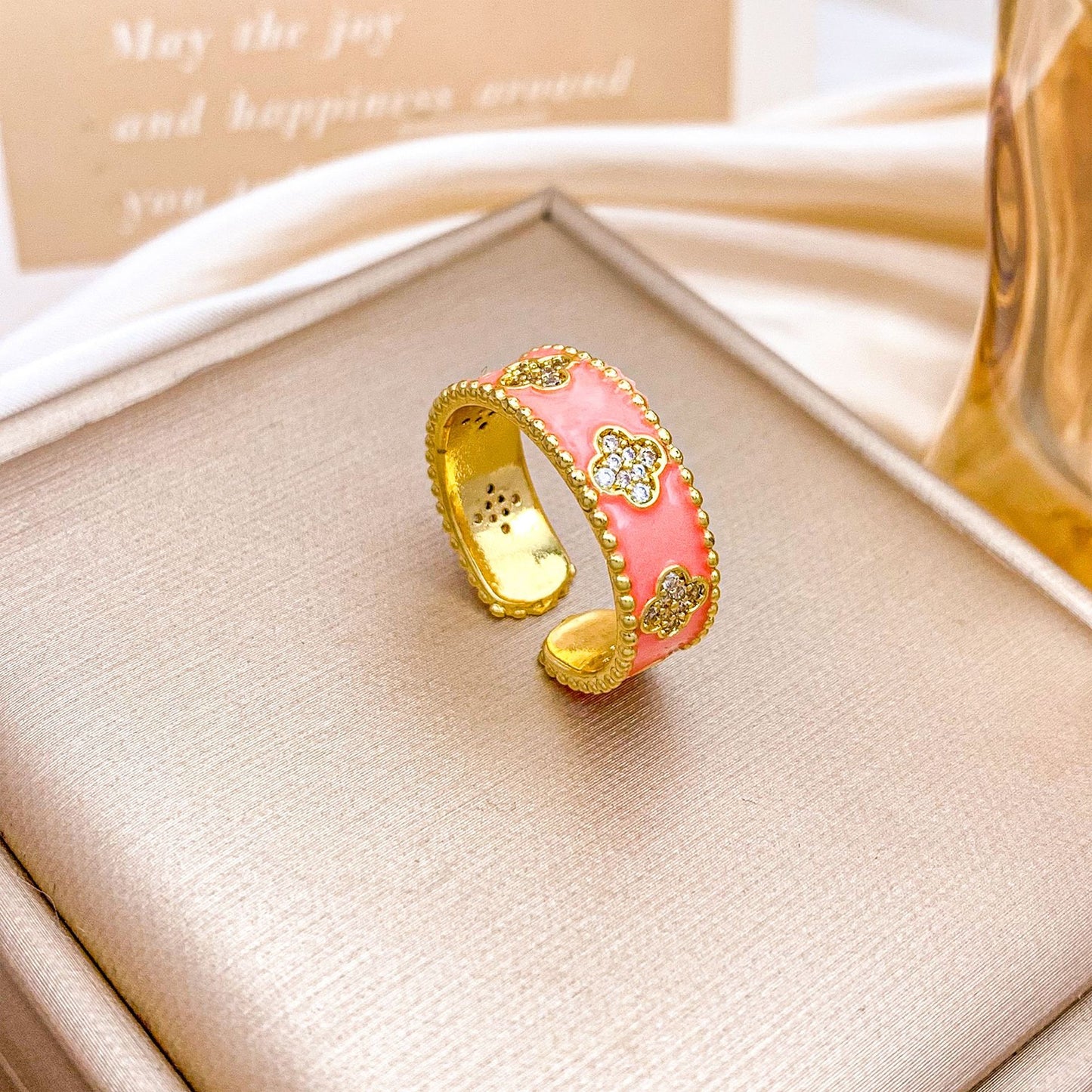 Vintage Elegant Floral Enamel Plated Alloy Ring for Women