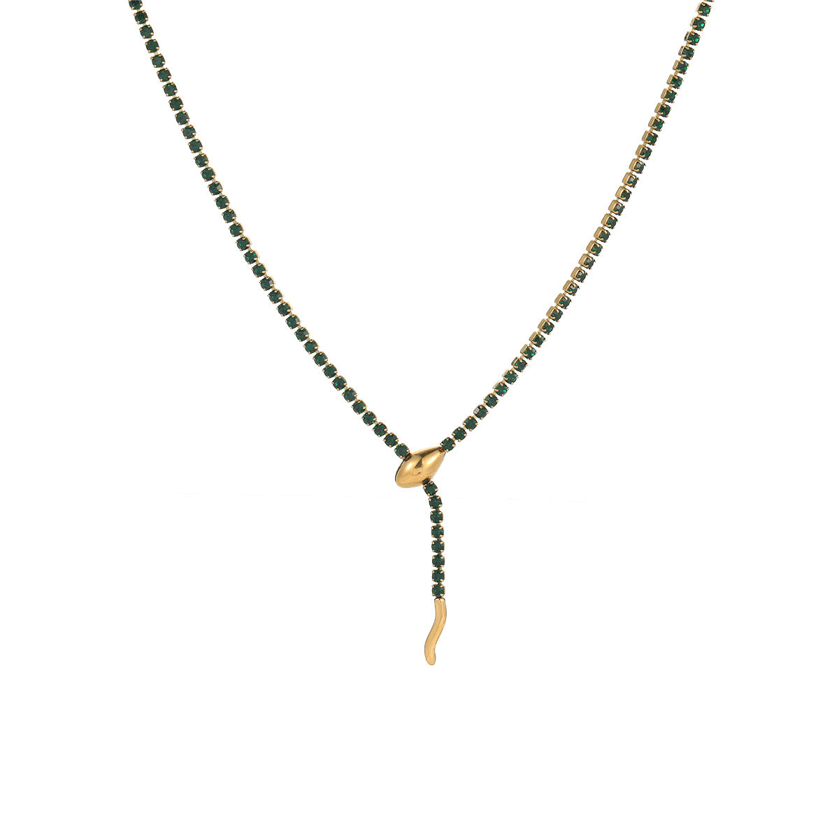 Juego de collar y pendientes de lujo con forma de serpiente en acero inoxidable con incrustaciones de pedrería para mujer