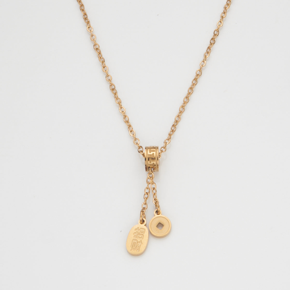 Luxury Minimalist Geometric Lucky Coin Pendant Necklace in Stainless Steel with Polished Titanium Steel Charm