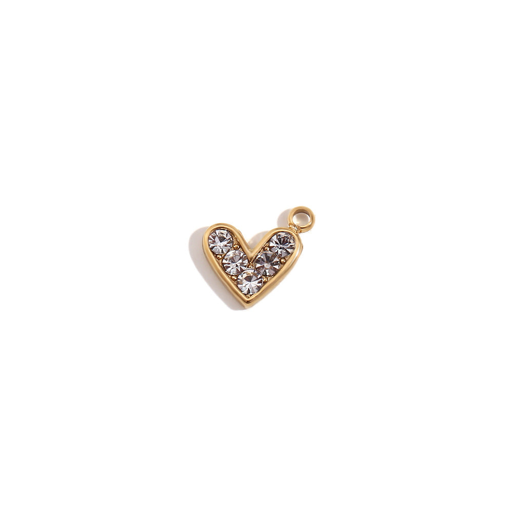 Minimalist Geometric Heart Pendant for Women Stainless Steel with 18K Gold Plating and Micro-Pave Colored Rhinestones