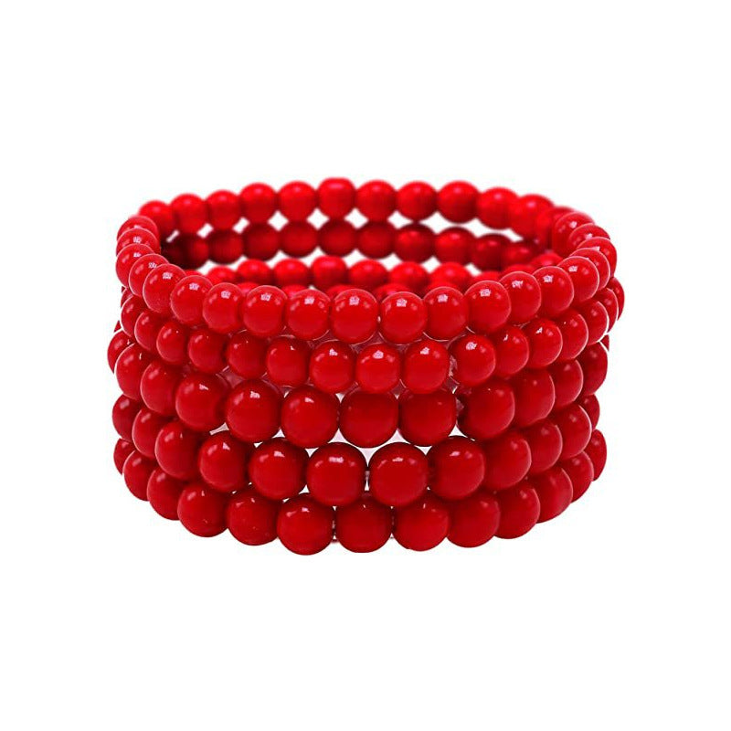 Geometric Faux Pearl Beaded Stretch Bracelet for Women