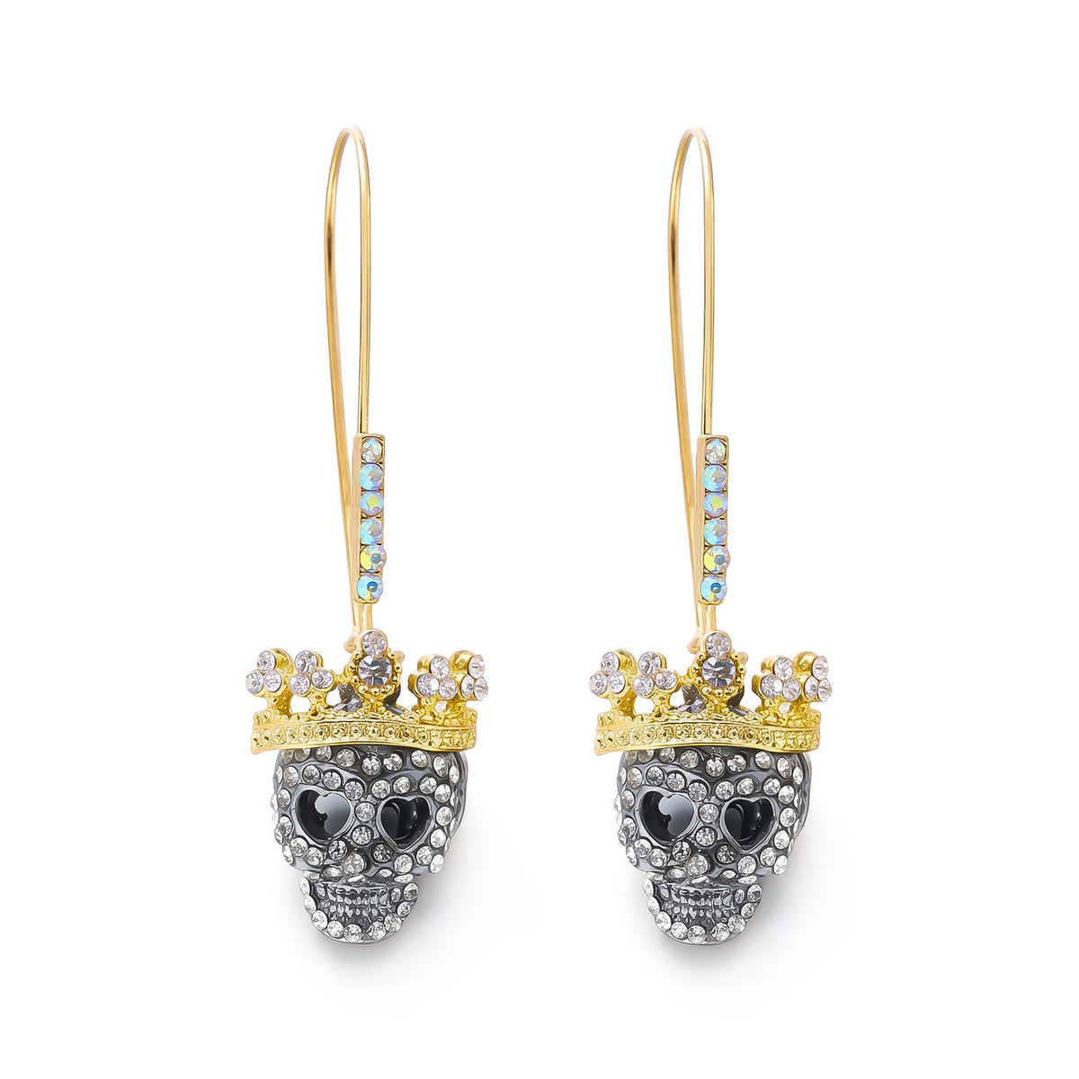 Punk Rhinestone Inlaid Geometric Skull Alloy Drop Earrings for Unisex