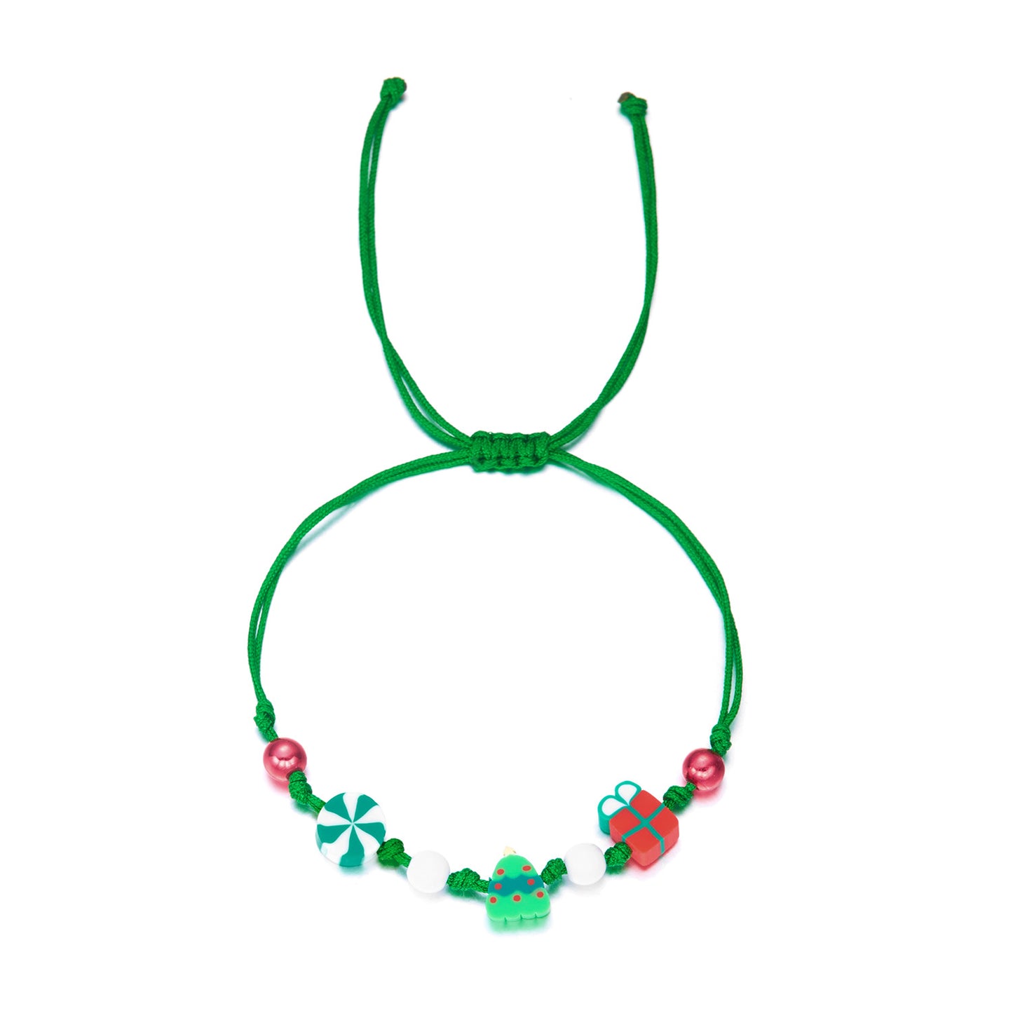 Fashionable Christmas-Themed Polymer Clay Bracelet for Women Featuring Santa Claus Snowman and Snowflake Charms Handmade for Holiday Gifting