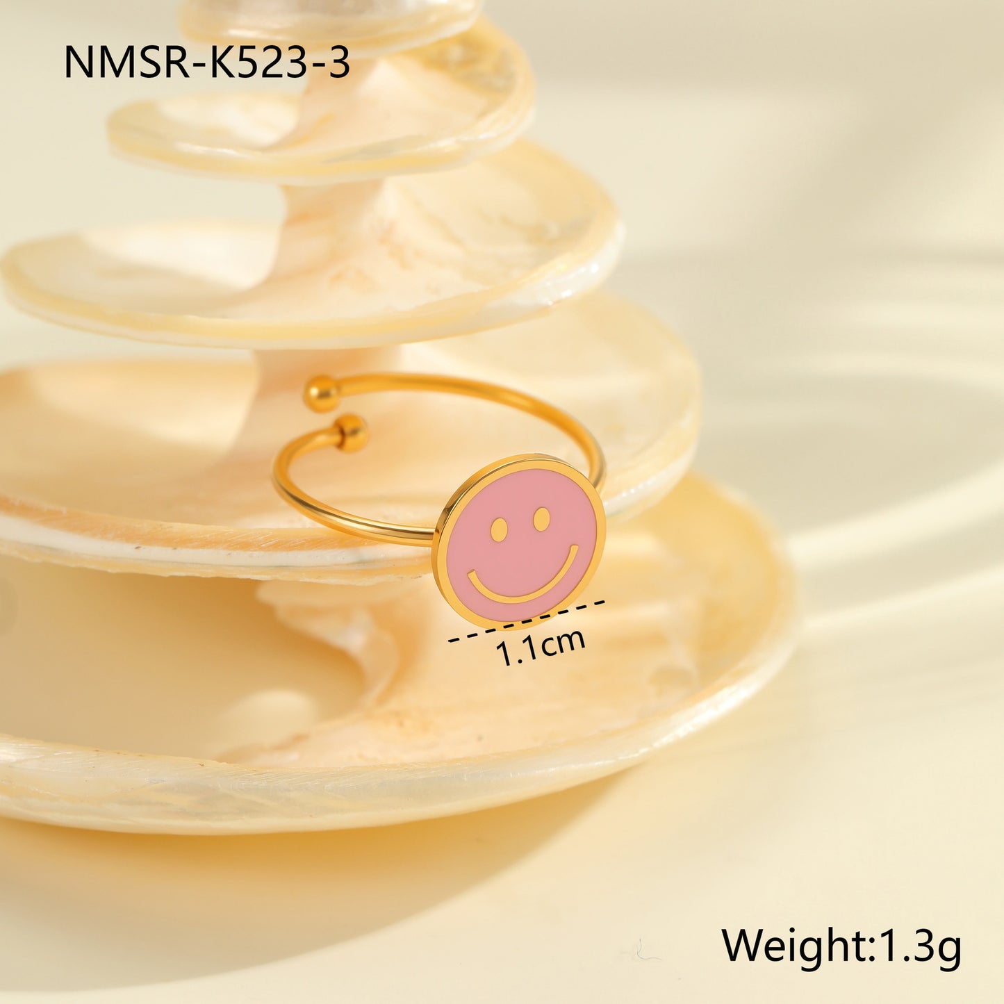 Anillo de Acero Inoxidable con Esmalte Floral Minimalista y Baño de Oro de 18K, Banda Abierta Ajustable para Mujer