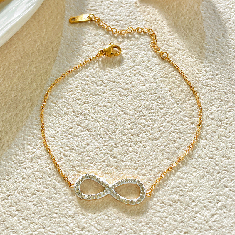 Full Rhinestone Infinity Bow Bracelet Titanium Steel Plated Unisex Fashion Jewelry
