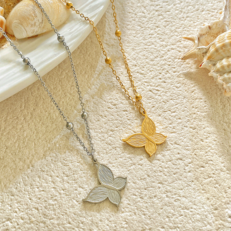 Layered Textured Butterfly Gold Plated Titanium Steel Necklace for Unisex