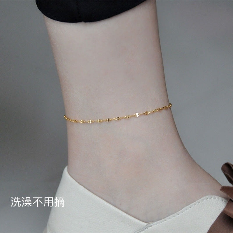 Minimalist Lip-Shaped Anklet for Women Made of Titanium Steel with Starry Sky Pattern and Wavy Texture