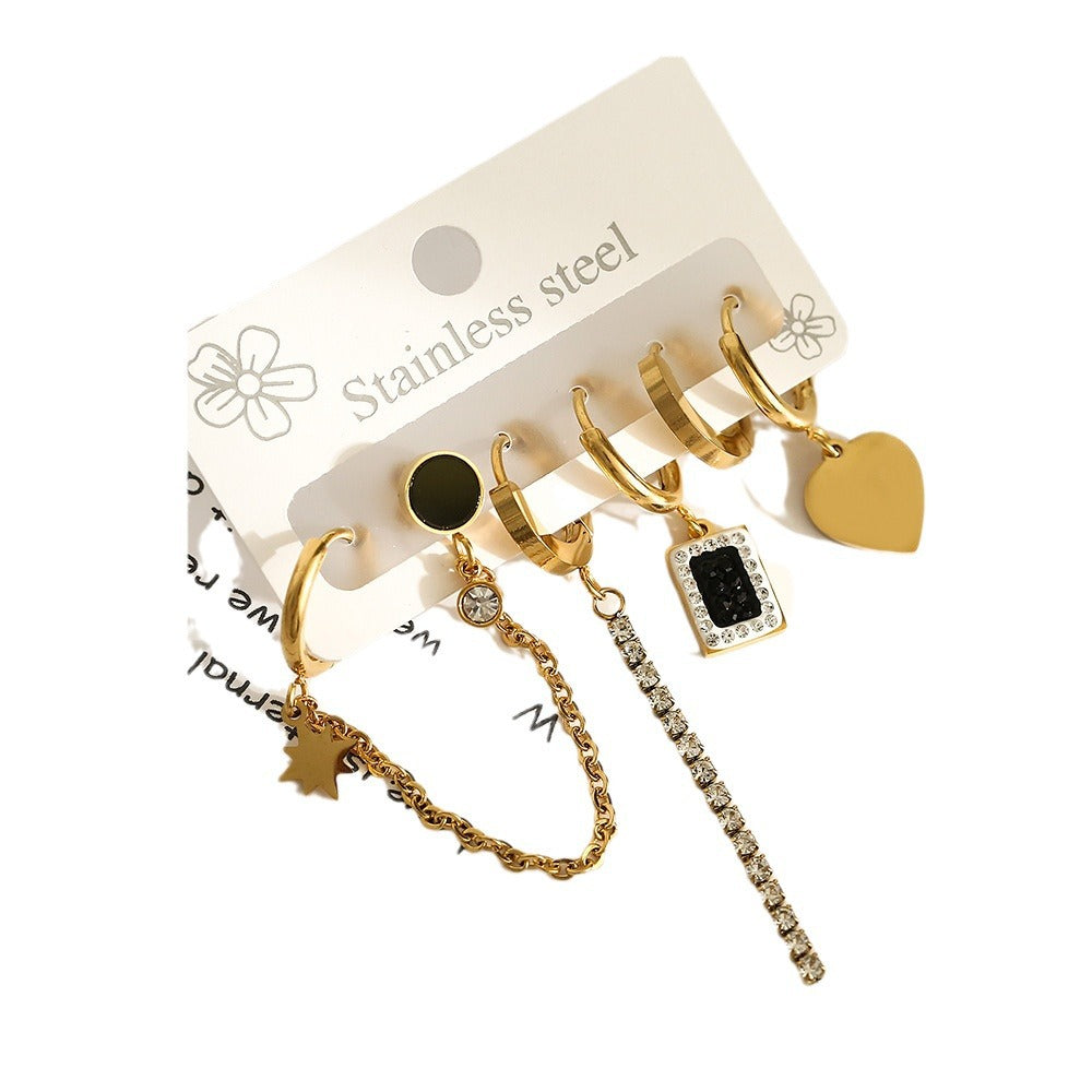 Minimalist 18K Gold Plated Titanium Steel Geometric Eye Feather Irregular Earrings for Women