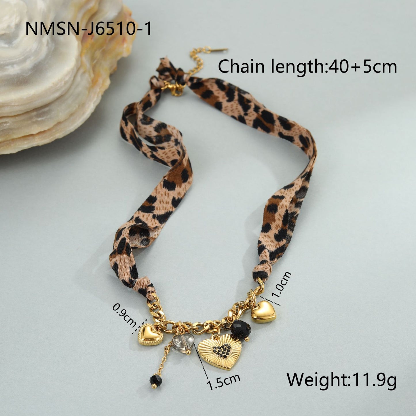 Elegante collar de acero inoxidable con estampado de leopardo en forma de corazón y colgante de girasol con acabado chapado para mujer