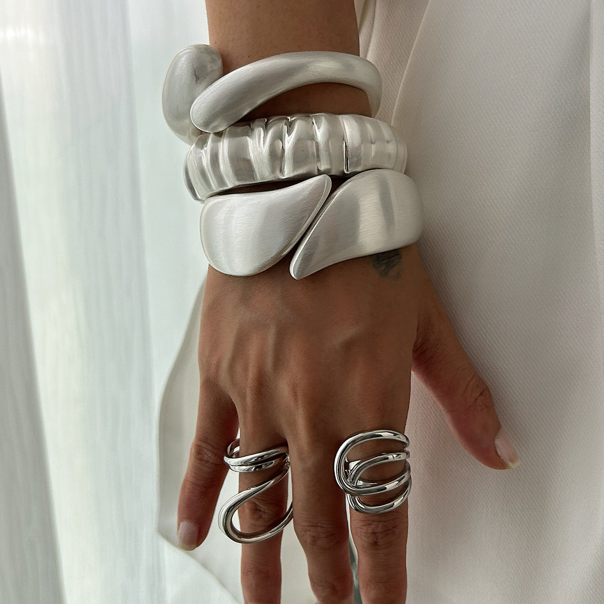 Geometric Teardrop Plated Zinc Alloy Wide Cuff Bracelet Set