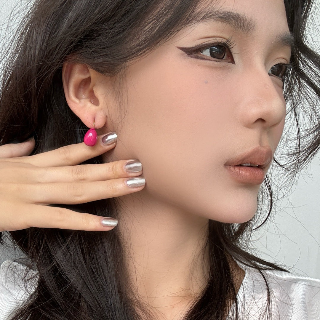 Minimalist Waterdrop-Shaped Titanium Steel Earrings with Enamel Coloring for Women, Hypoallergenic Stainless Steel Base and 925 Silver Posts, Fade-Resistant Luxury Everyday Jewelry