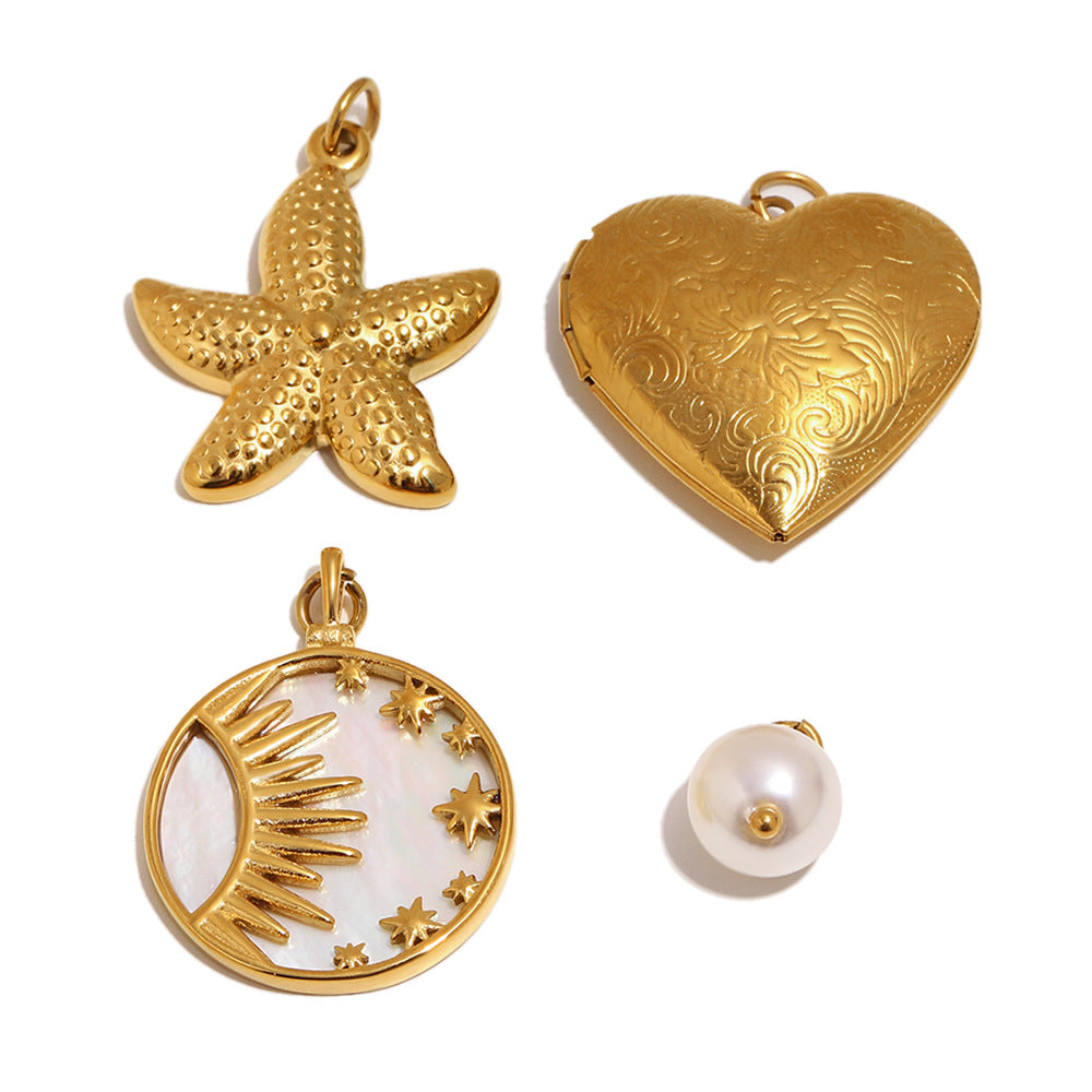 Luxury Minimalist Stainless Steel 18K Gold Plated Star Heart Geometric Locket Charm Bar