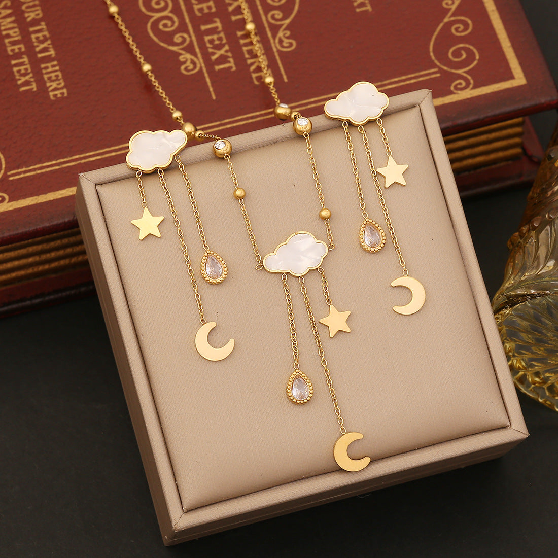 Geometric Cloud Pendant Necklace in Stainless Steel with Plated Finish for Women