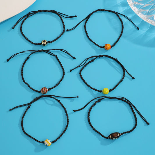 Sporty Plated Mixed Materials Adjustable Woven Bracelet Charm Bar