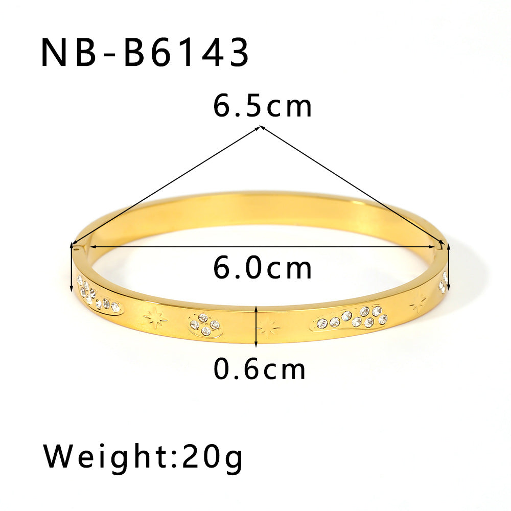 Set di bracciali in acciaio inossidabile a forma di cuore, fiocco di neve e foglia geometrica stile Ins con intarsio di strass da donna